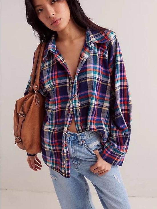 Free People Tops - Free People We The Free Girl Meets Boy Plaid Flannel S Oversized Cotton